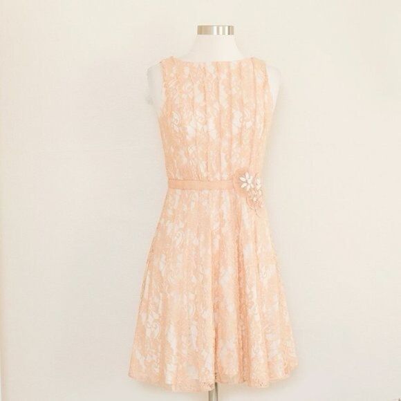 MISS SIXTY M60 Lace Overlay Fit & Flare Dress Knee‎ Length Pretty Dress Peach 4 - Picture 1 of 14